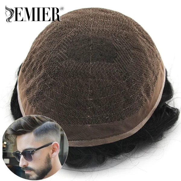 New Full Lace Men Toupee French Lace Base Human Hair Systems Men's Wig Breathable Male Capillary Prothesis Natural Wig For Men - Image 18