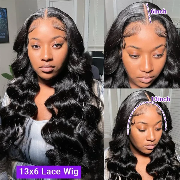 13x6 Hd Transparent Lace Frontal Wigs 100% Brazilian Human Hair Wig Loose Body Wave Black 40 Inch High Density Choice For Women - Image 3