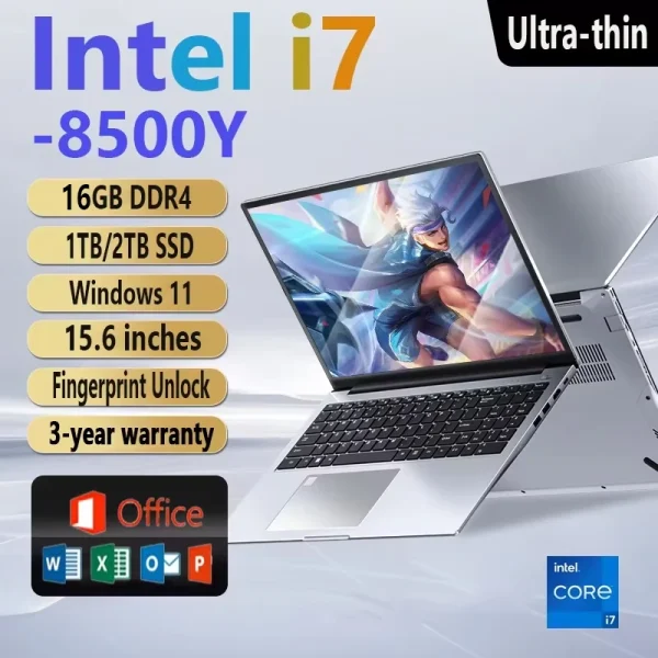 Fingerprint UnIock Notebook Windows 11 Pro 15.6 inch Laptop Intel Core i7 8500Y 15.6" 16GB RAM 1TB/2TB SSD Office Study Laptops