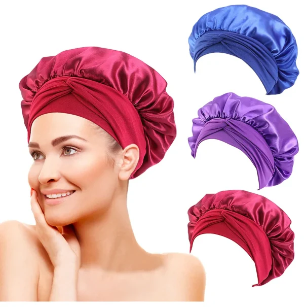 Satin Bonnets Silk Satin Bonnet Cap Night Sleep Hat Hair Bonnets For Women Large Satin Bonnet Silk Hair Wrap Stretchy Tie Band - Image 40