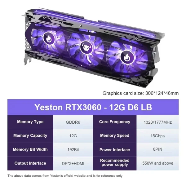 Yeston Used NVIDIA Graphics Card Geforce RTX 3060 12G placa de video 3060 GDDR6 192bit Video Card RGB Computer Desktop GPU rtx - Image 5