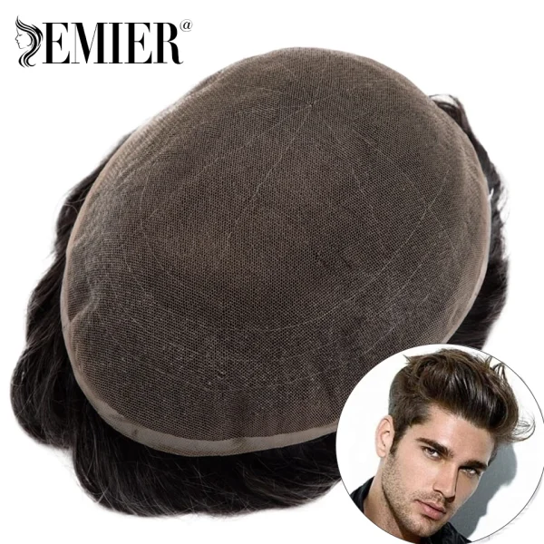 New Full Lace Men Toupee French Lace Base Human Hair Systems Men's Wig Breathable Male Capillary Prothesis Natural Wig For Men