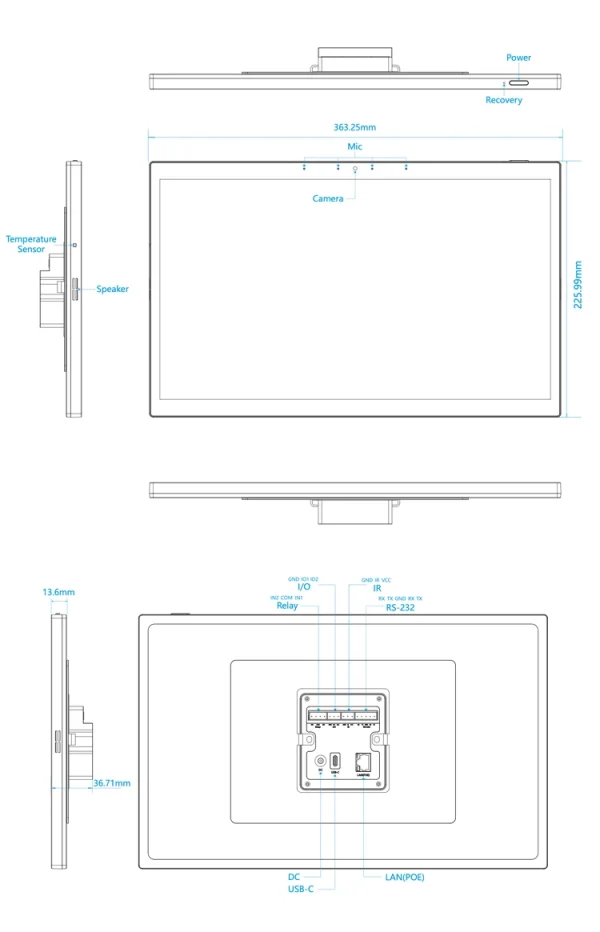 15.6 inch android touch screen smart home control panel,  wifi 6, RJ45, PoE, Zigbee/Matter protocal, Relay, RS232, RS485, Type-C - Image 8