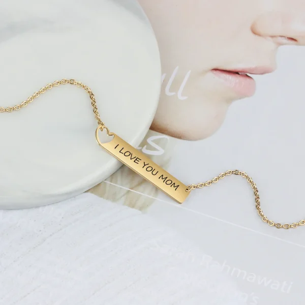 Personalized Engraved Name Bar Necklace Gold/Rose Gold Color Stainless Steel Custom Nameplate Pendant Anniversary Gift for Women - Image 4