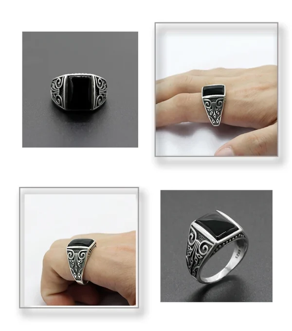 S925 Sterling Silver Natural Black Agate Stone Men Ring S925 Thai Silver Onyx Fine Jewelry Rings for Party Wedding Gifts - Image 12