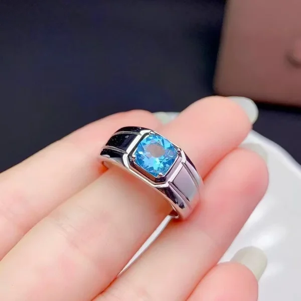 Newest Man Ring Muscular Character Natural Blue Topaz 7x7mm Size Gemstone Real 925 silver Fine Jewelry Birthday Party Gift - Image 4