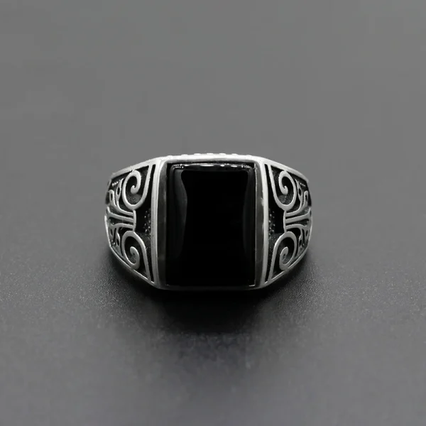 S925 Sterling Silver Natural Black Agate Stone Men Ring S925 Thai Silver Onyx Fine Jewelry Rings for Party Wedding Gifts - Image 3