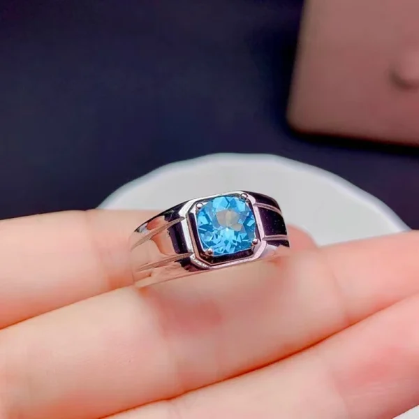 Newest Man Ring Muscular Character Natural Blue Topaz 7x7mm Size Gemstone Real 925 silver Fine Jewelry Birthday Party Gift - Image 9