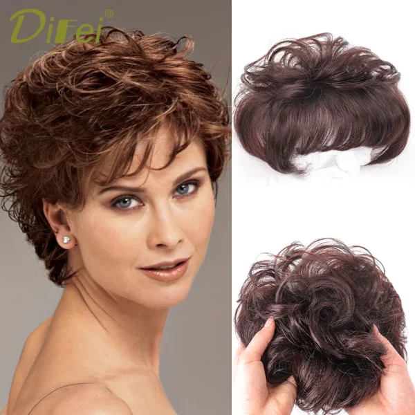 DIFEI Short Curly Hair The Top Of The Head Replacement Piece Hair Covering White Hair Black Color Wig Short Synthetic Wigs - Image 9