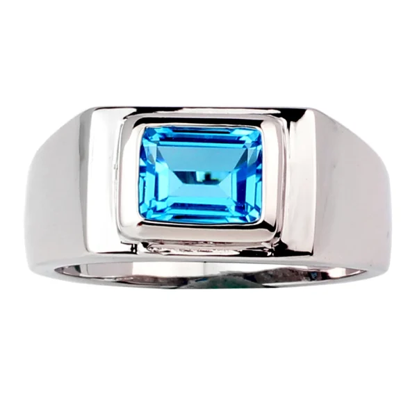 Natural Blue Topaz Men Ring Silver 925 Band 7x9mm Emerald Cut Gemstone December Birthstone Jewelry R509BTN