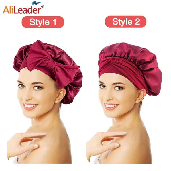 Satin Bonnets Silk Satin Bonnet Cap Night Sleep Hat Hair Bonnets For Women Large Satin Bonnet Silk Hair Wrap Stretchy Tie Band - Image 4