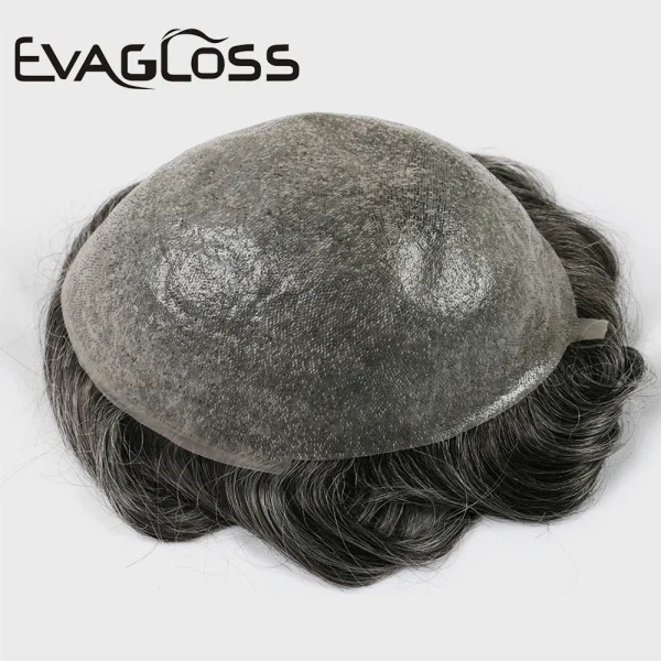 V Loop Grey Hair Men Toupee 0.08-0.1mm Skin PU Human Remy Hair Prosthesis Wig Full Skin PU Hairpiece Men Toupee Hair Replacement - Image 2