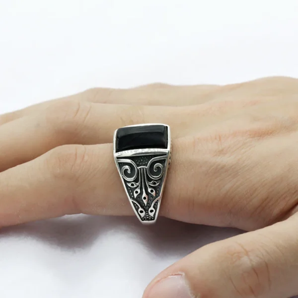 S925 Sterling Silver Natural Black Agate Stone Men Ring S925 Thai Silver Onyx Fine Jewelry Rings for Party Wedding Gifts - Image 6