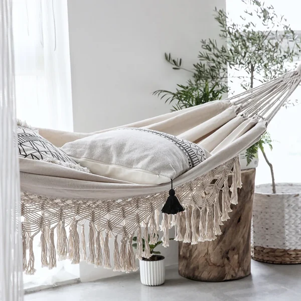 Large 2 Person Hammock Boho Style Brazilian Macrame Fringed Deluxe Double Hammock Net Swing Chair Indoor Hanging Swing delivery - Image 4