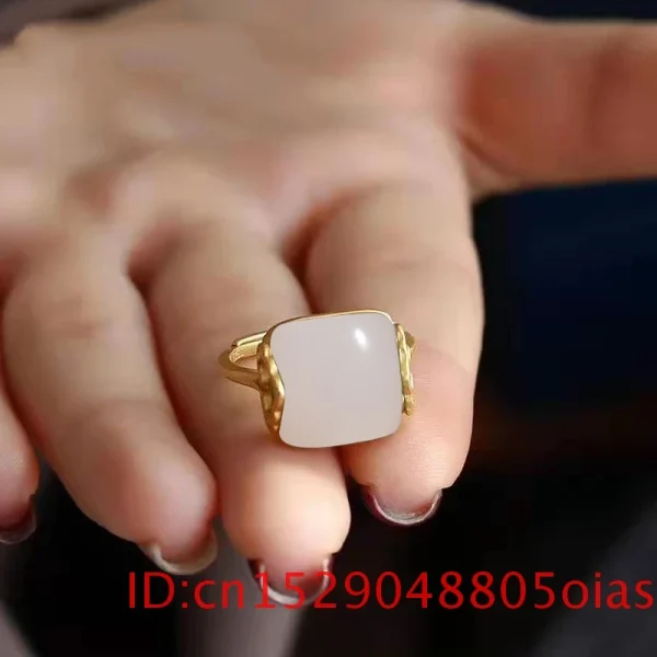 Natural Hetian Jade Ring Fashion Jewelry 925 Silver Chalcedony for Amulet Women Gifts - Image 9