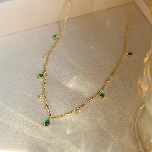 Green Zircon Pendant Necklace Women Simple Temperament Exquisite Gold Silver Color Clavicle Chain Necklace Fashion Jewelry Gifts - Image 4