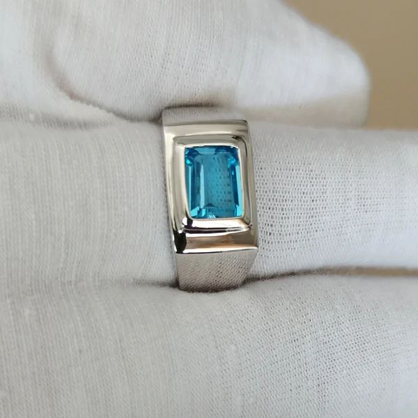 Natural Blue Topaz Men Ring Silver 925 Band 7x9mm Emerald Cut Gemstone December Birthstone Jewelry R509BTN - Image 6