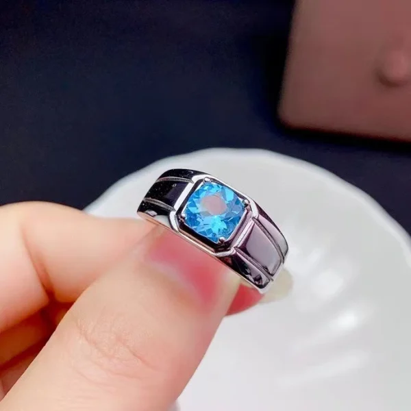 Newest Man Ring Muscular Character Natural Blue Topaz 7x7mm Size Gemstone Real 925 silver Fine Jewelry Birthday Party Gift - Image 6