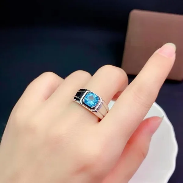 Newest Man Ring Muscular Character Natural Blue Topaz 7x7mm Size Gemstone Real 925 silver Fine Jewelry Birthday Party Gift - Image 11