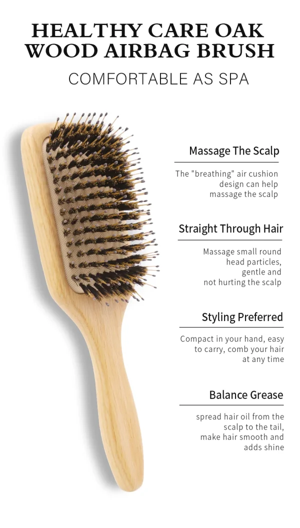 Boar Bristle HairBrush Wood Hair Brush Peine OAK Wood Combs for Women Barber Beauty Care Paddle Scalp Massage Brush - Image 27