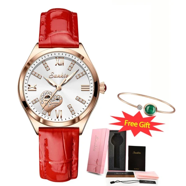 2023 LIGE Brand SUNKTA Women Watches Fashion leather Ladies Quartz Watch TOP Brand Luxury Dial Simple Rose Gold Women Watches - Image 8