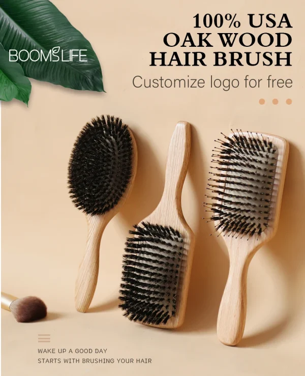 Boar Bristle HairBrush Wood Hair Brush Peine OAK Wood Combs for Women Barber Beauty Care Paddle Scalp Massage Brush - Image 22