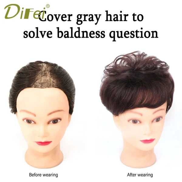 DIFEI Short Curly Hair The Top Of The Head Replacement Piece Hair Covering White Hair Black Color Wig Short Synthetic Wigs - Image 10