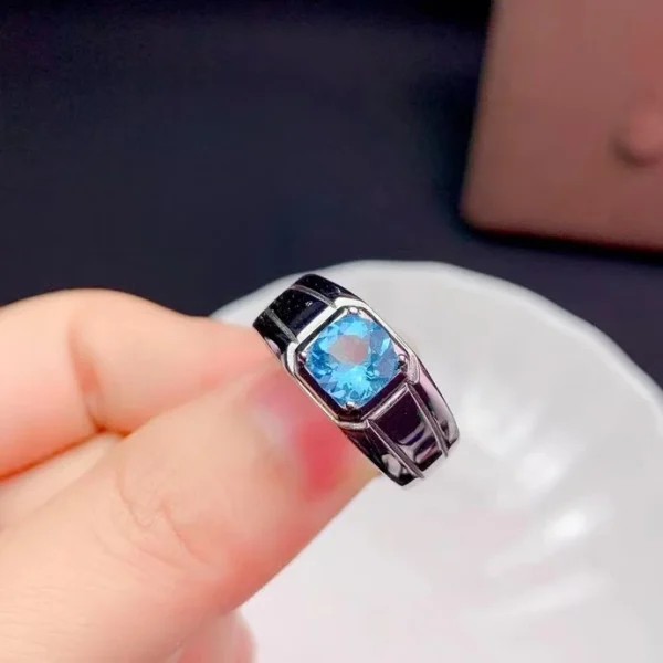 Newest Man Ring Muscular Character Natural Blue Topaz 7x7mm Size Gemstone Real 925 silver Fine Jewelry Birthday Party Gift - Image 2