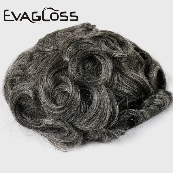 V Loop Grey Hair Men Toupee 0.08-0.1mm Skin PU Human Remy Hair Prosthesis Wig Full Skin PU Hairpiece Men Toupee Hair Replacement - Image 30