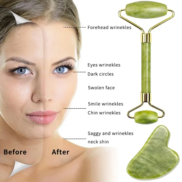 Face Massager Gua Sha Natural Stone Set Guasha Body Massage Tool Jade Face Lift Devices visage rouleau de massage rouleau visage - Image 18