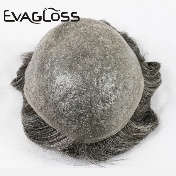 V Loop Grey Hair Men Toupee 0.08-0.1mm Skin PU Human Remy Hair Prosthesis Wig Full Skin PU Hairpiece Men Toupee Hair Replacement - Image 3