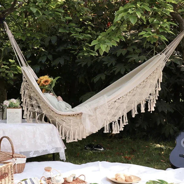 Large 2 Person Hammock Boho Style Brazilian Macrame Fringed Deluxe Double Hammock Net Swing Chair Indoor Hanging Swing delivery - Image 28