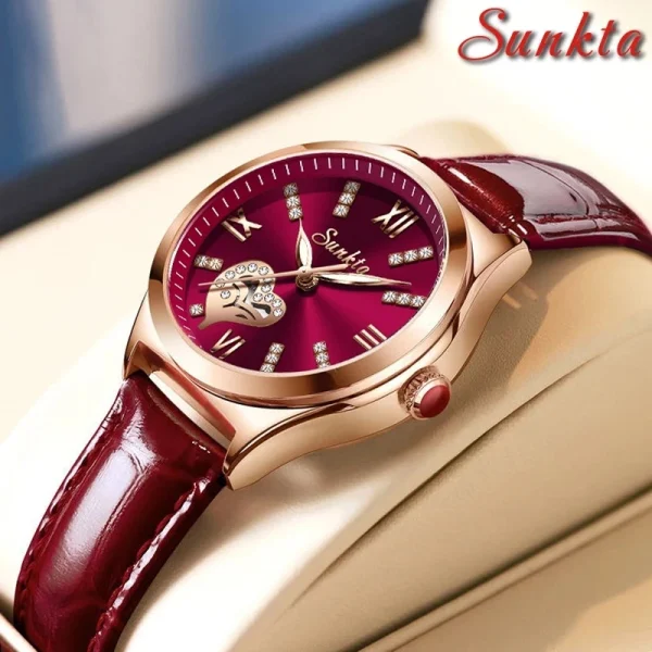 2023 LIGE Brand SUNKTA Women Watches Fashion leather Ladies Quartz Watch TOP Brand Luxury Dial Simple Rose Gold Women Watches