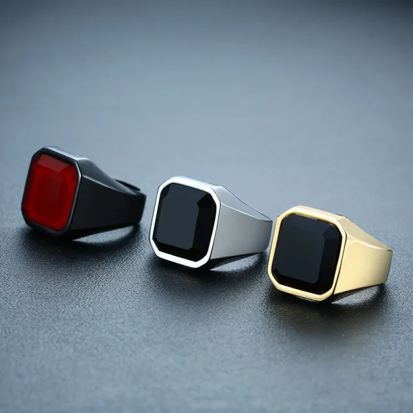 Vnox Casual Men Ring Red CZ Stone Square Top Stainless Steel Gold Color Daily Male Alliance Jewelry Size - Image 4