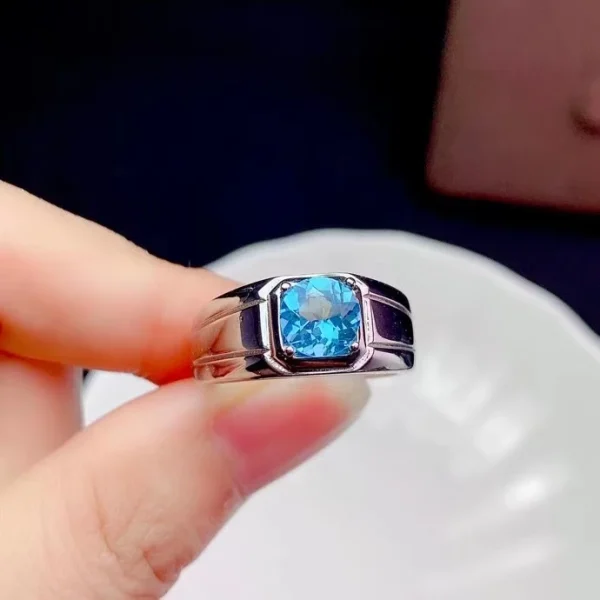 Newest Man Ring Muscular Character Natural Blue Topaz 7x7mm Size Gemstone Real 925 silver Fine Jewelry Birthday Party Gift