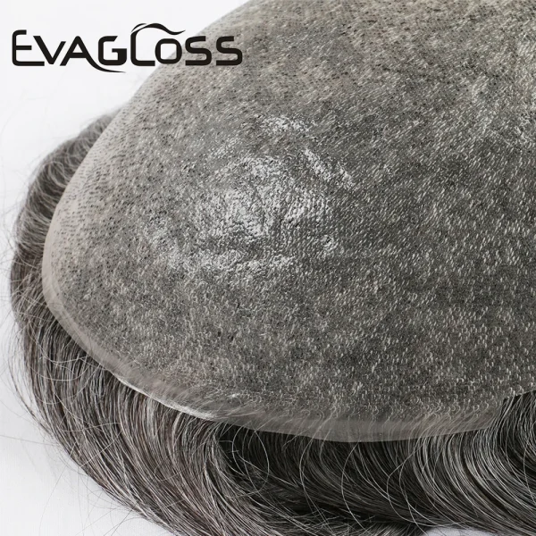 V Loop Grey Hair Men Toupee 0.08-0.1mm Skin PU Human Remy Hair Prosthesis Wig Full Skin PU Hairpiece Men Toupee Hair Replacement - Image 31