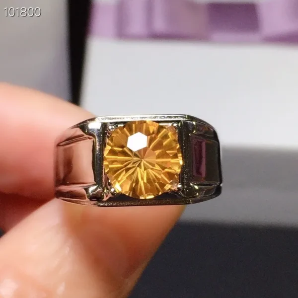 Classic Man Gemstone Ring for Daily Wear 8mm Natural VVS Grade Citrine Ring for Man Fashion 925 Silver Man Jewelry - Image 3