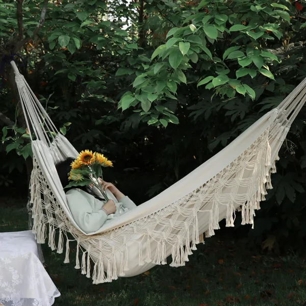 Large 2 Person Hammock Boho Style Brazilian Macrame Fringed Deluxe Double Hammock Net Swing Chair Indoor Hanging Swing delivery - Image 25