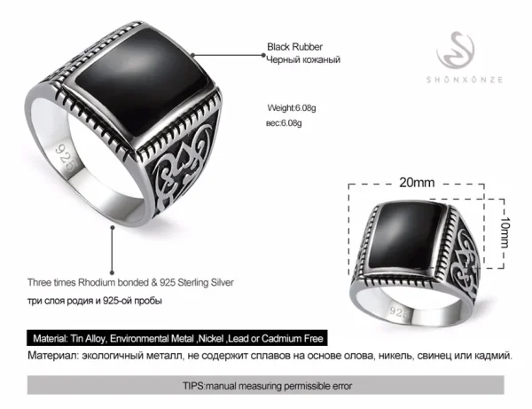 Eulonvan 925 Sterling Silver Jewelry & Accessories Finger Gothic Wedding Rings For Men Black Resin S-3807 Size 7 8 9 10 11 12 13 - Image 8