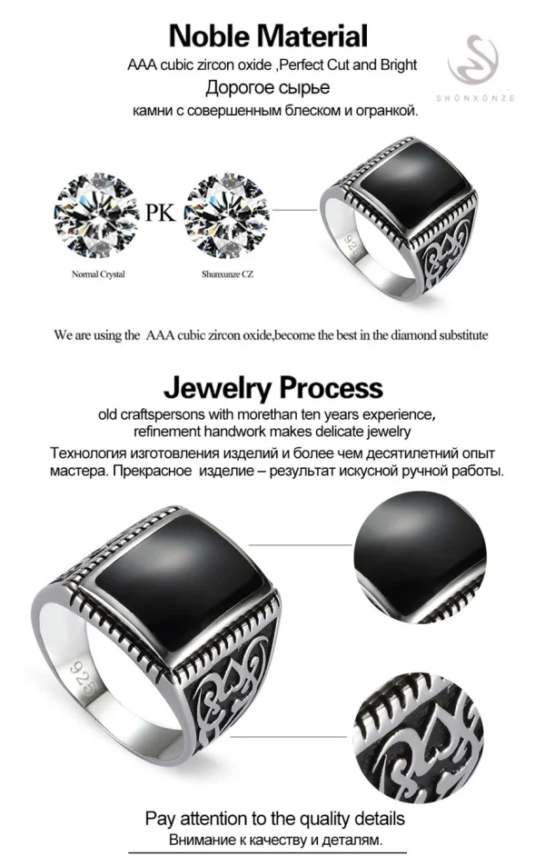 Eulonvan 925 Sterling Silver Jewelry & Accessories Finger Gothic Wedding Rings For Men Black Resin S-3807 Size 7 8 9 10 11 12 13 - Image 3