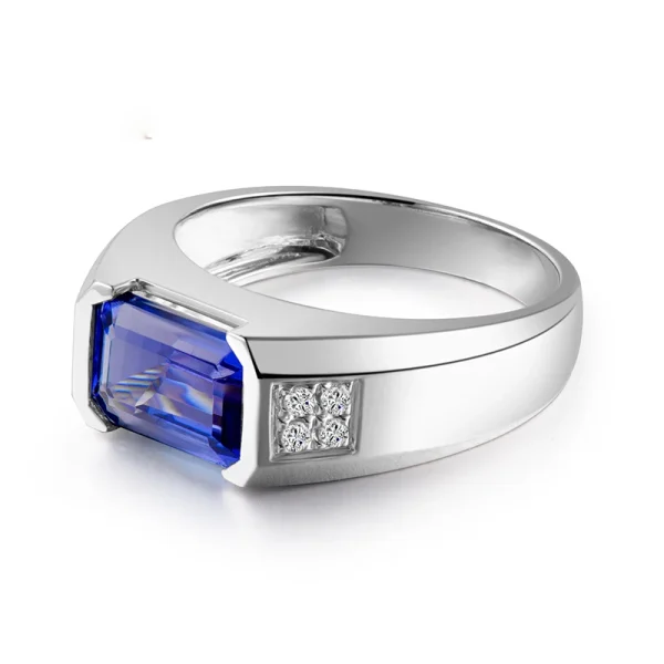 LOVERJEWELRY Men Tanzanite Rings Simple Design 100% Style Natural Tanzanite Wedding Ring Real 18K White Gold Pretty Diamond Ring - Image 3