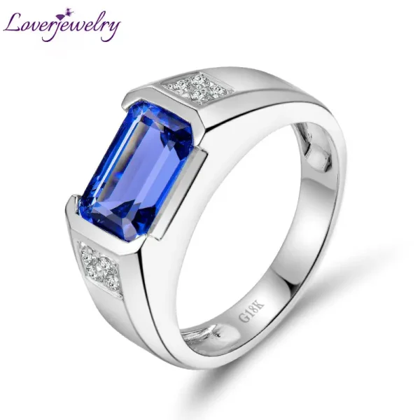 LOVERJEWELRY Men Tanzanite Rings Simple Design 100% Style Natural Tanzanite Wedding Ring Real 18K White Gold Pretty Diamond Ring - Image 14