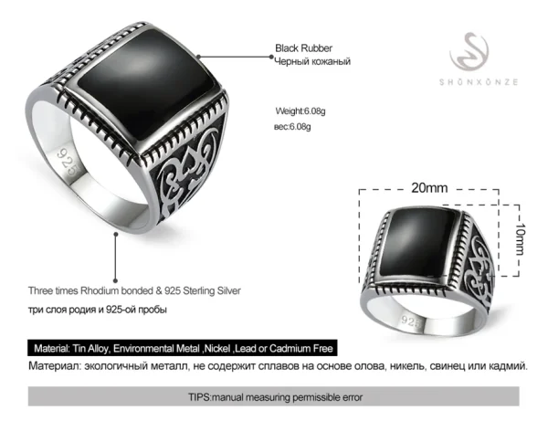 Eulonvan 925 Sterling Silver Jewelry & Accessories Finger Gothic Wedding Rings For Men Black Resin S-3807 Size 7 8 9 10 11 12 13 - Image 2