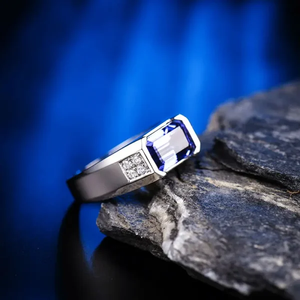 LOVERJEWELRY Men Tanzanite Rings Simple Design 100% Style Natural Tanzanite Wedding Ring Real 18K White Gold Pretty Diamond Ring - Image 4