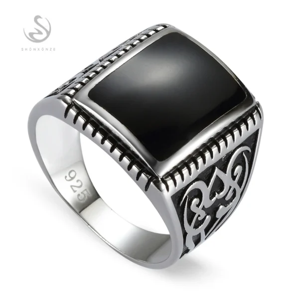 Eulonvan 925 Sterling Silver Jewelry & Accessories Finger Gothic Wedding Rings For Men Black Resin S-3807 Size 7 8 9 10 11 12 13