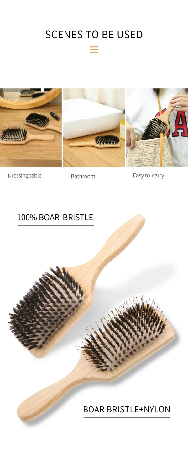 Boar Bristle HairBrush Wood Hair Brush Peine OAK Wood Combs for Women Barber Beauty Care Paddle Scalp Massage Brush - Image 30