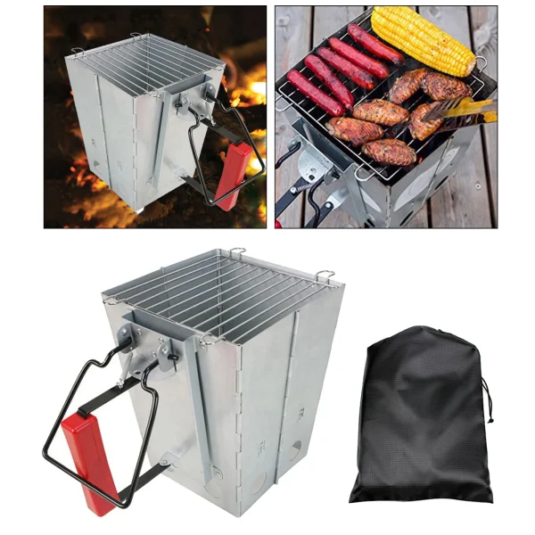 Charcoal Chimney Starter Barbecue BBQ Grill Quick Light Compact Foldable Outdoor Cooking Tool