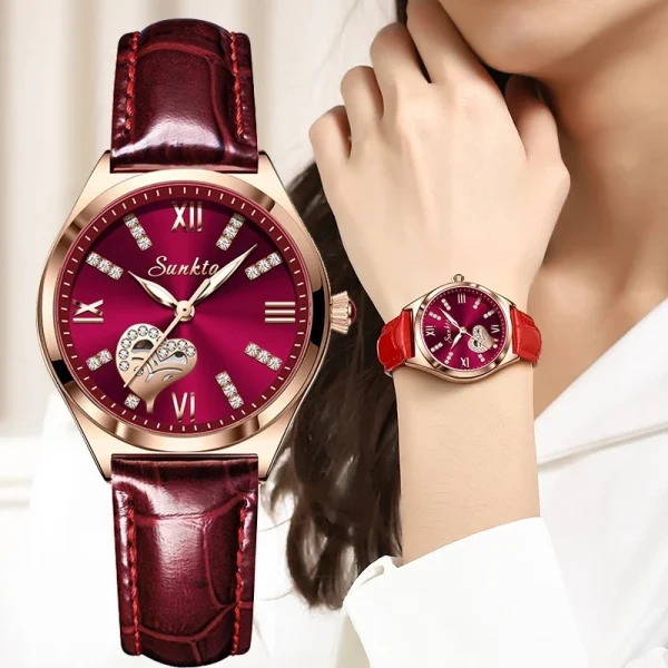 2023 LIGE Brand SUNKTA Women Watches Fashion leather Ladies Quartz Watch TOP Brand Luxury Dial Simple Rose Gold Women Watches - Image 6