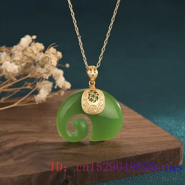 Green Jade Elephant Pendant Gemstone Amulet Chalcedony Chinese Women Gifts Natural 925 Silver Charm Necklace Jewelry Fashion - Image 14