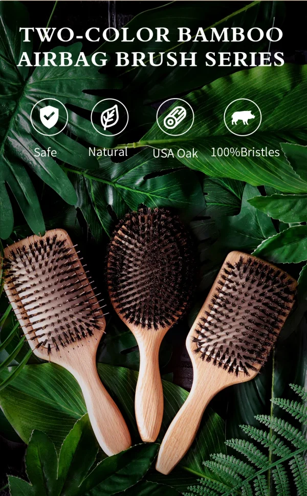 Boar Bristle HairBrush Wood Hair Brush Peine OAK Wood Combs for Women Barber Beauty Care Paddle Scalp Massage Brush - Image 23